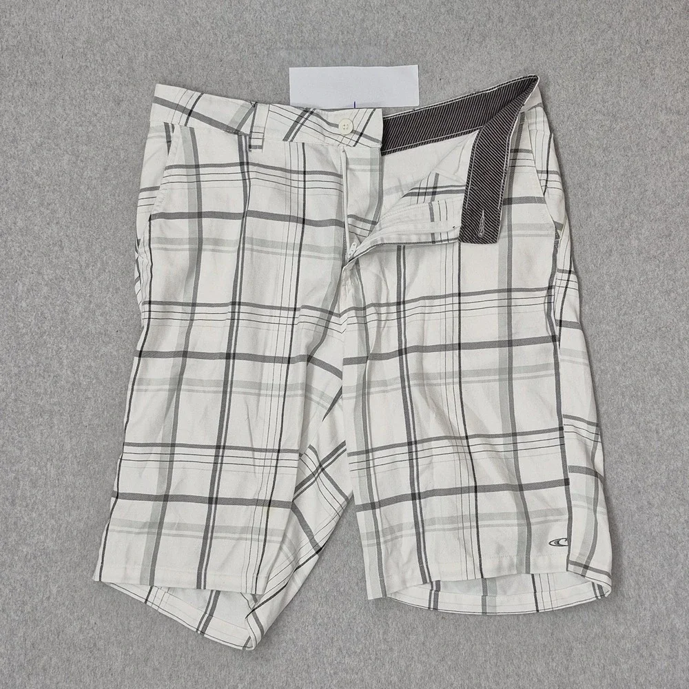 O'Neill Men Shorts 34 White Plaid Chino Warren Button Zipper Logo 10